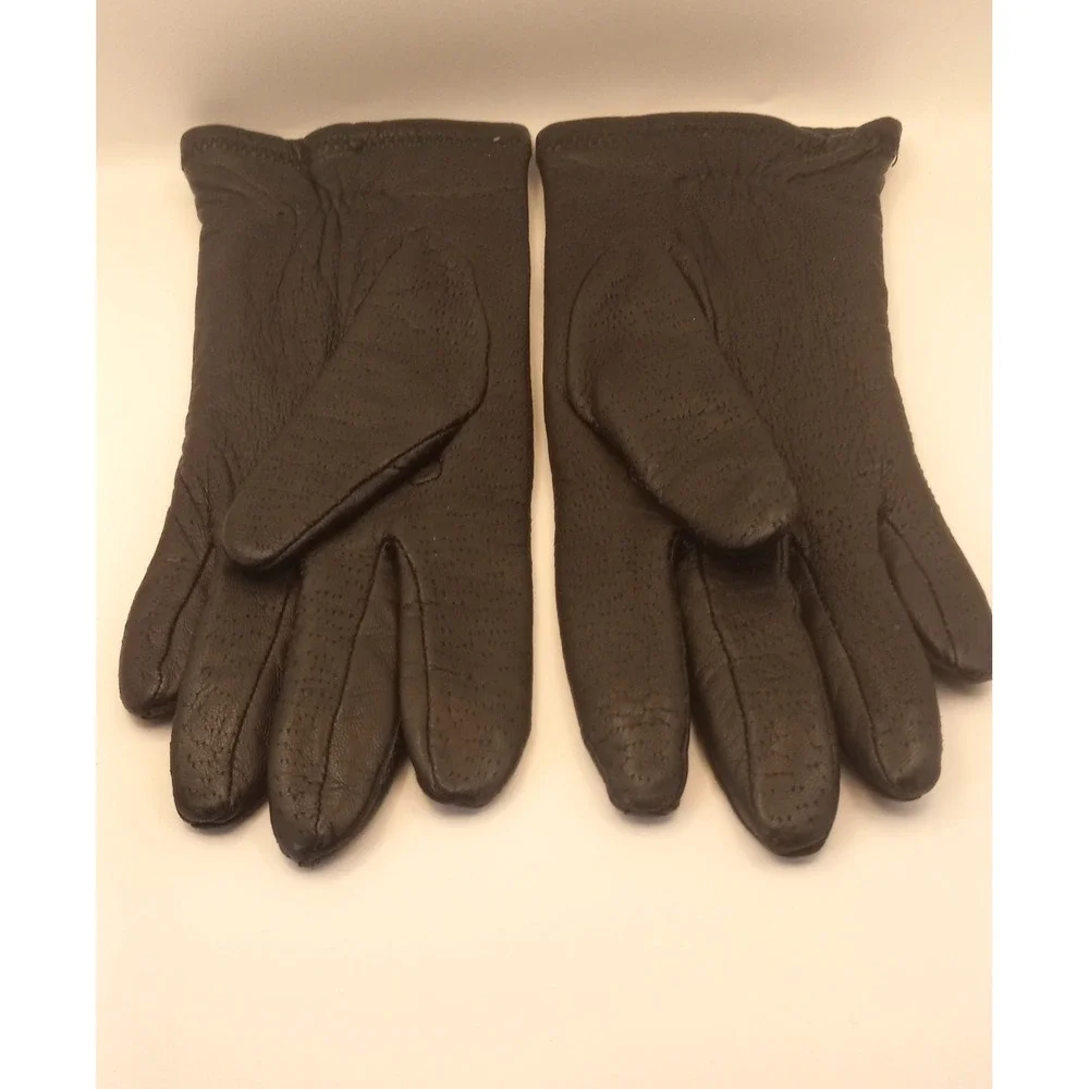 Vintage Grandoe Black Genuine Leather Gloves Acrylic Lined Womens Medium M